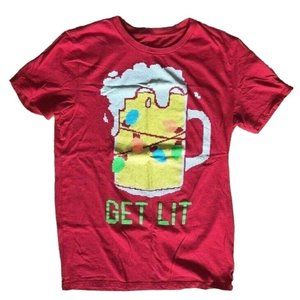 American Eagle Christmas "Get Lit" Men's T-Shirt Red Size Small Classic Fit